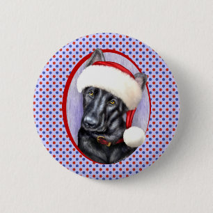 German Shepherd BLK Christmas Santa Pup 6 Cm Round Badge