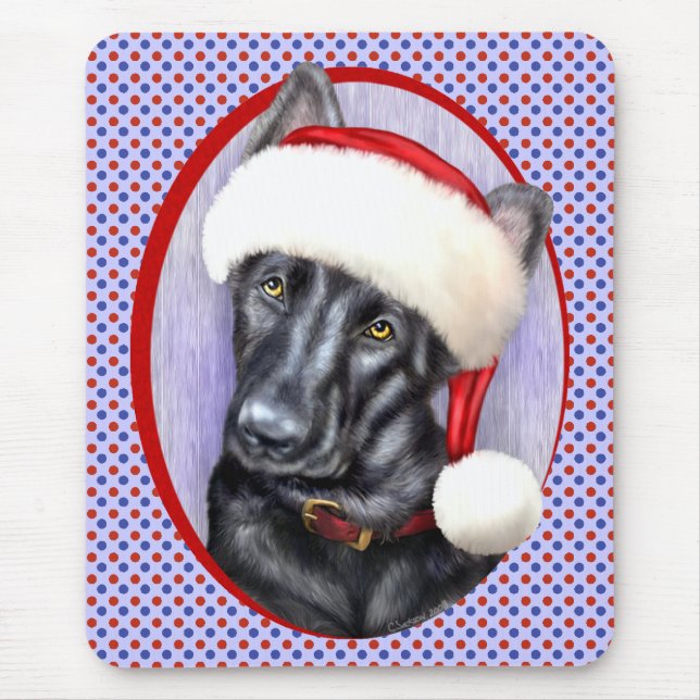German Shepherd BLK Christmas Santa Pup Mouse Mat (Front)