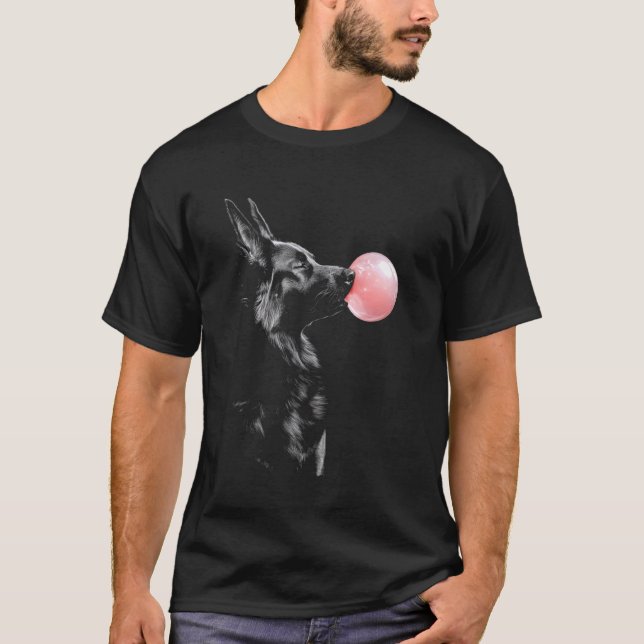 German Shepherd Blowing Chewing Gum T-Shirt (Front)