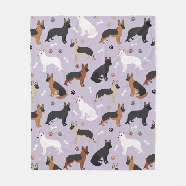 German Shepherd Bones and Paws Fleece Blanket (Front)