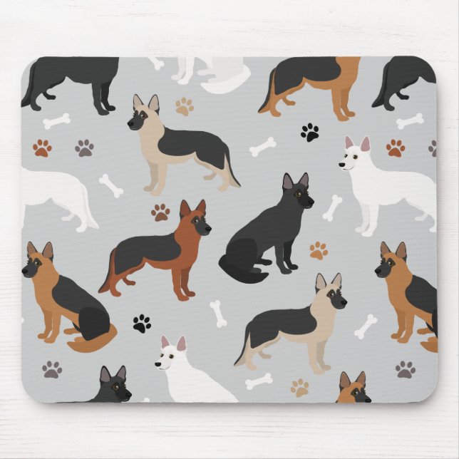 German Shepherd Bones and Paws Mouse Mat (Front)