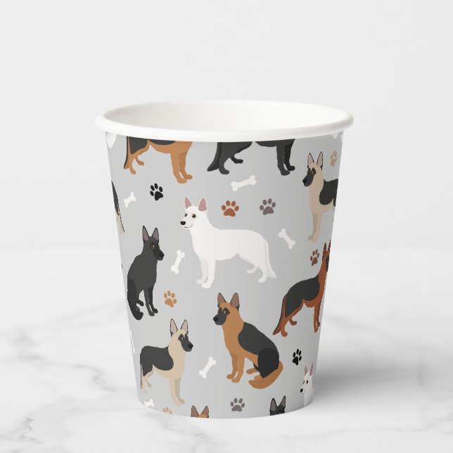 German Shepherd Bones and Paws Paper Cups (Front)