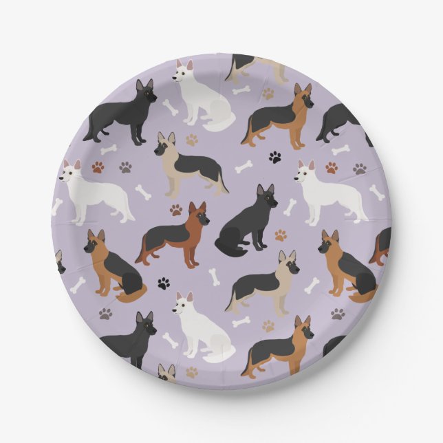 German Shepherd Bones and Paws Paper Plate (Front)