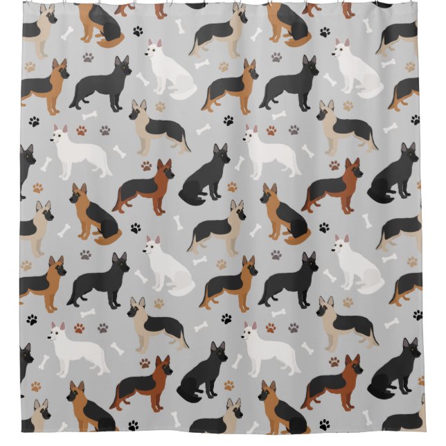 German Shepherd Bones and Paws Shower Curtain (Front)