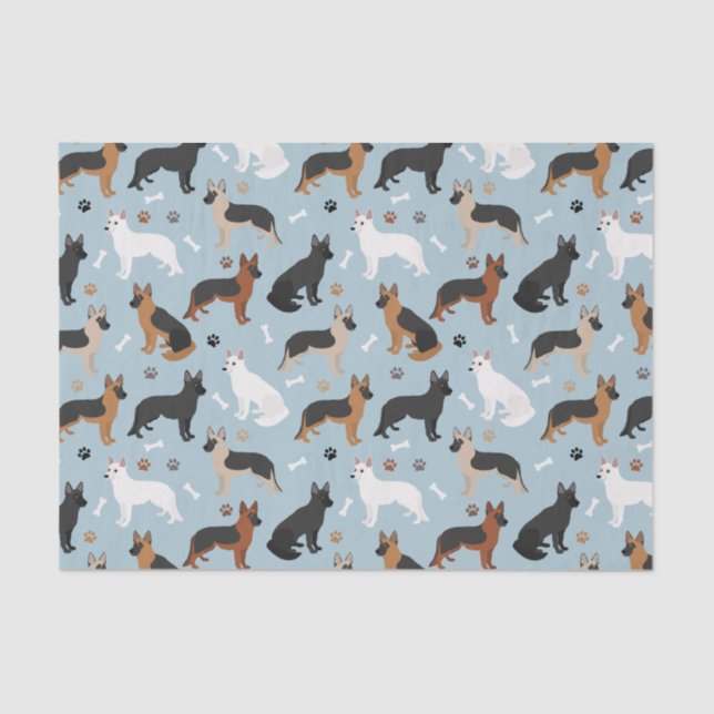 German Shepherd Bones and Paws Tissue Paper (Front)