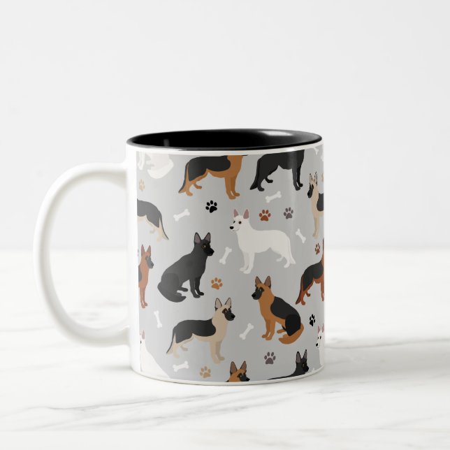 German Shepherd Bones and Paws Two-Tone Coffee Mug (Left)