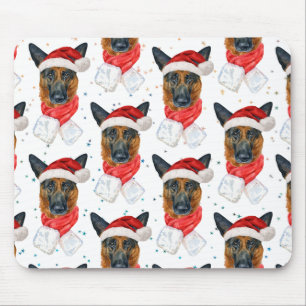 German Shepherd Breed Dog Pattern Stars Christmas Mouse Mat