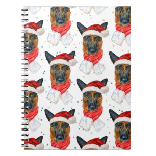German Shepherd Breed Dog Pattern Stars Christmas Notebook