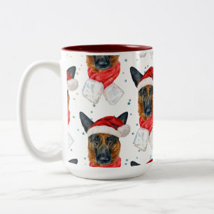 German Shepherd Breed Dog Pattern Stars Christmas Two-Tone Coffee Mug