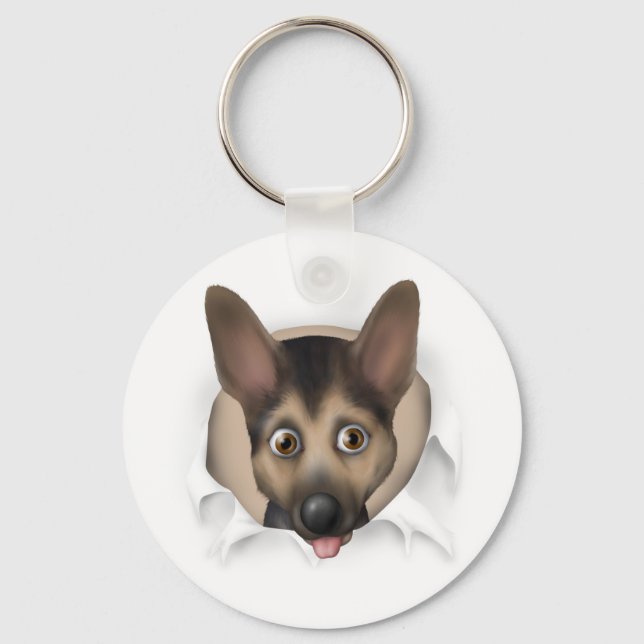 German Shepherd Busting Out Key Ring (Front)