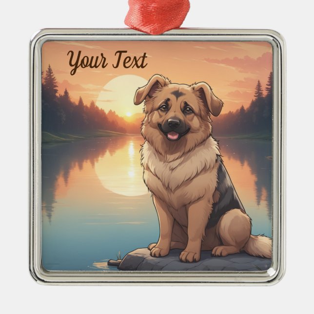 German Shepherd by Lake Metal Tree Decoration (Front)