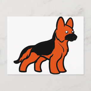 german shepherd cartoon black and red postcard