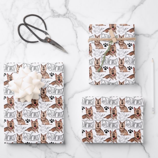 German Shepherd Cartoon Wrapping Paper Sheets (Front)