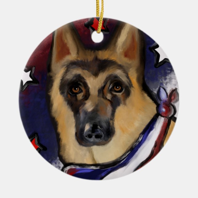 GERMAN SHEPHERD         CERAMIC TREE DECORATION (Front)