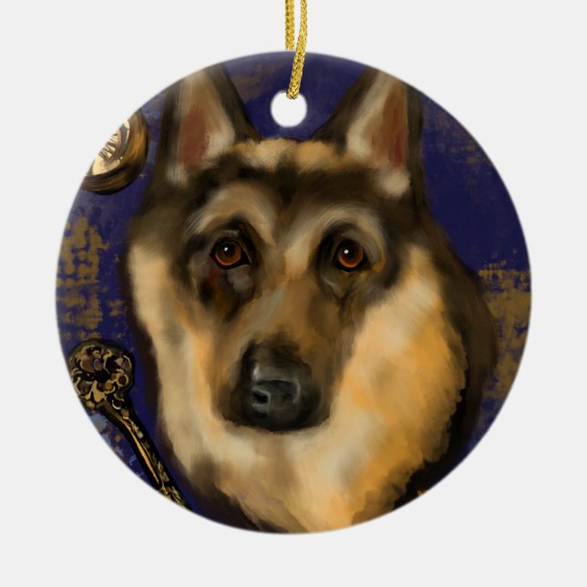 GERMAN SHEPHERD       CERAMIC TREE DECORATION (Front)