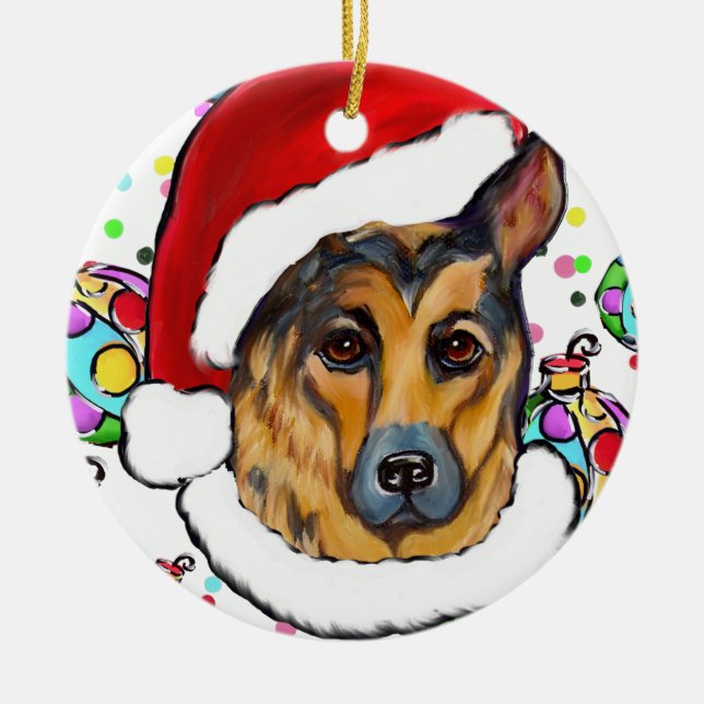 GERMAN SHEPHERD CERAMIC TREE DECORATION (Front)
