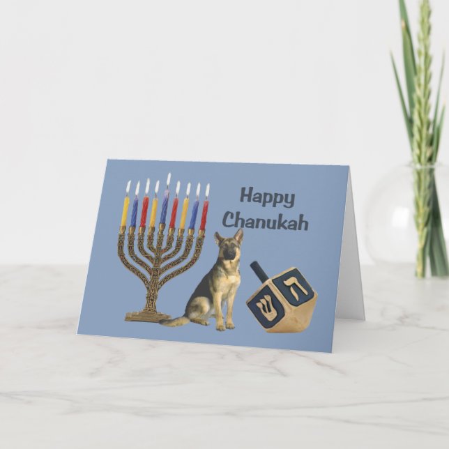 German Shepherd Chanukah Card Menorah Dreidel1 (Front)