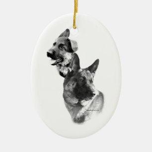 German Shepherd Charcoal 2 Ceramic Tree Decoration