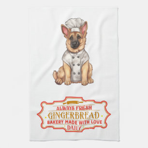 German Shepherd Chef Baking Gingerbread Tea Towel