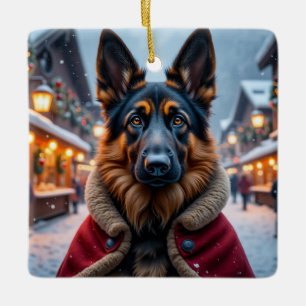 German Shepherd Christmas Art Ceramic Ornament