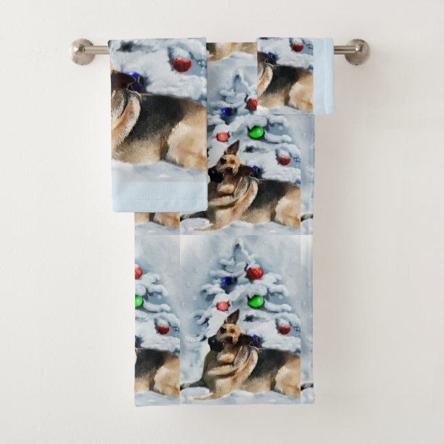 German Shepherd Christmas Bath Towel Set (Insitu)