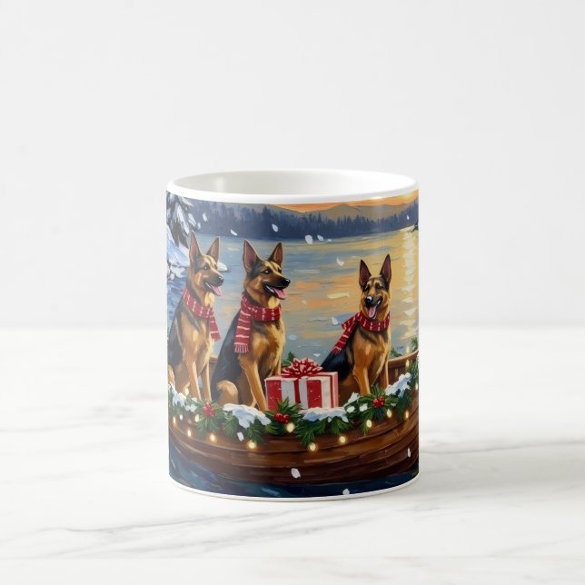 German Shepherd Christmas Boat Holiday Coffee Mug (Center)