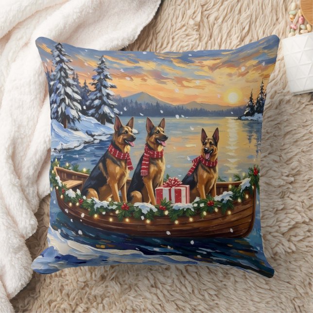 German Shepherd Christmas Boat Holiday Cushion (Blanket)