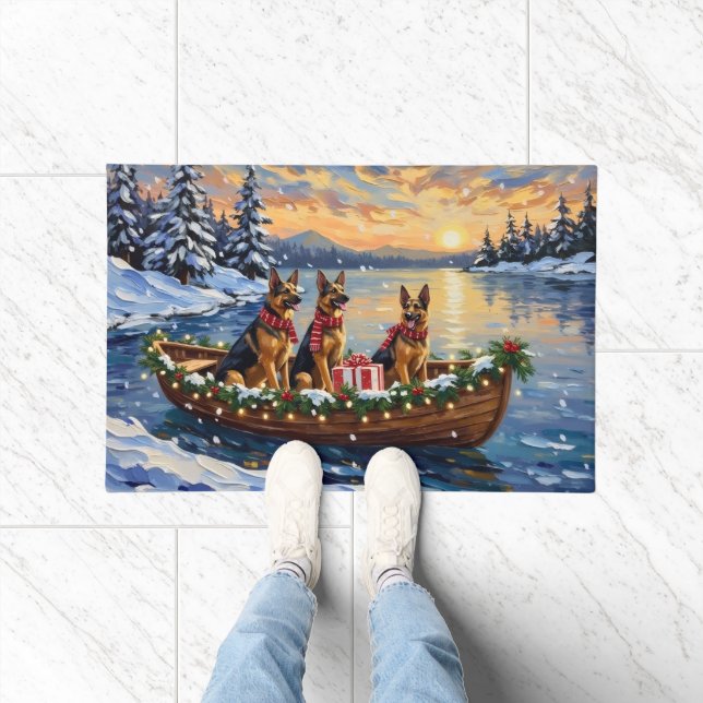 German Shepherd Christmas Boat Holiday Doormat (Indoor)