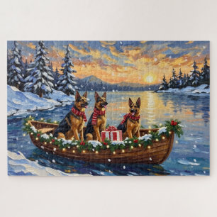 German Shepherd Christmas Boat Holiday Jigsaw Puzzle