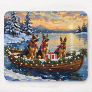 German Shepherd Christmas Boat Holiday Mouse Mat