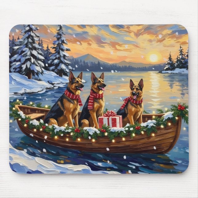 German Shepherd Christmas Boat Holiday Mouse Mat (Front)