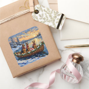 German Shepherd Christmas Boat Holiday Square Sticker