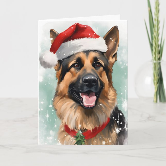 German Shepherd Christmas brush painting artwork Card (Front)