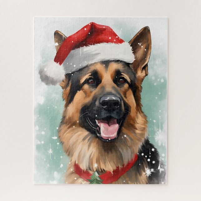 German Shepherd Christmas brush painting artwork Jigsaw Puzzle (Vertical)