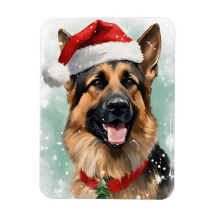 German Shepherd Christmas brush painting artwork Magnet