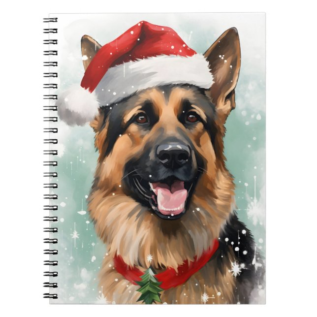 German Shepherd Christmas brush painting artwork Notebook (Front)