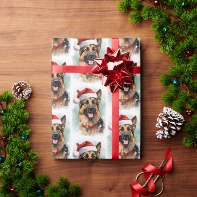 German Shepherd Christmas brush painting artwork Wrapping Paper (Holiday Gift)