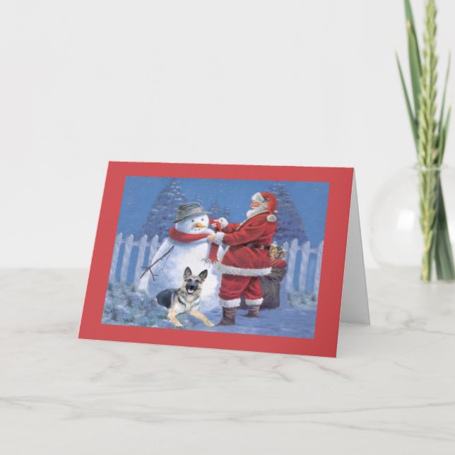 German Shepherd Christmas Card Santa Snowman (Front)