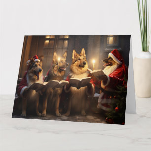 German Shepherd Christmas Carolers Festive Holiday Card