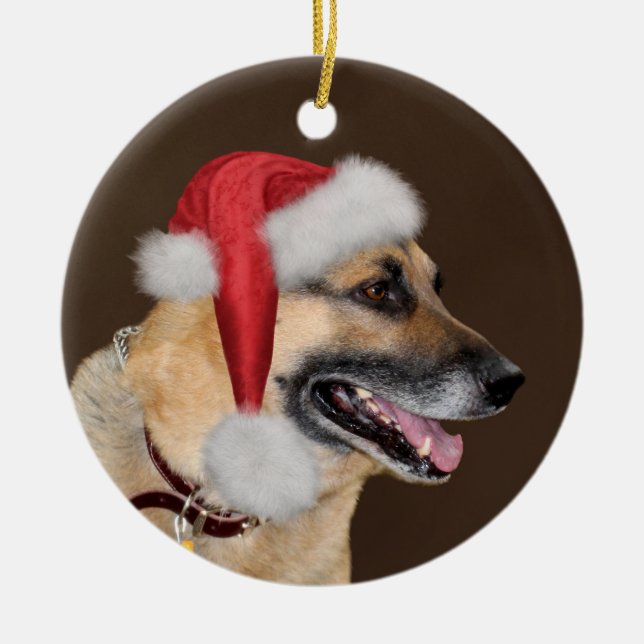German Shepherd Christmas Ceramic Tree Decoration (Front)