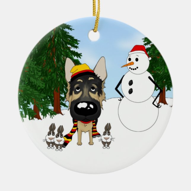 German Shepherd Christmas Ceramic Tree Decoration (Front)