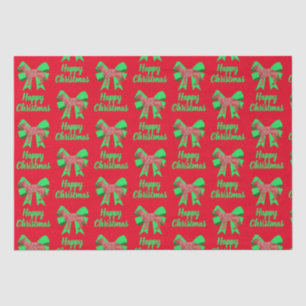 German Shepherd Christmas Dog & Green Bow Red Tissue Paper