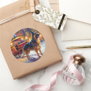 German Shepherd Christmas Festive Season Classic Round Sticker