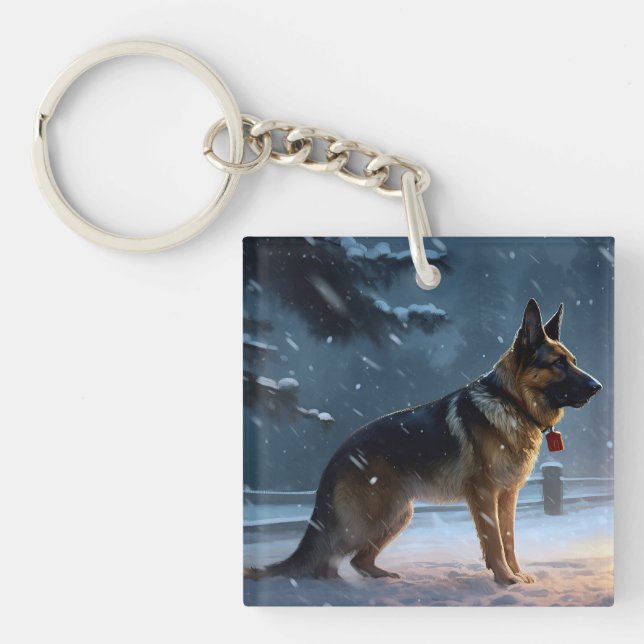 German Shepherd Christmas Festive Season  Key Ring (Front)