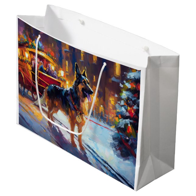 German Shepherd Christmas Festive Season Large Gift Bag (Front Angled)