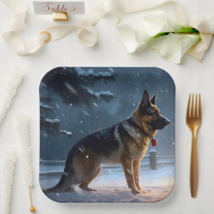 German Shepherd Christmas Festive Season  Paper Plate