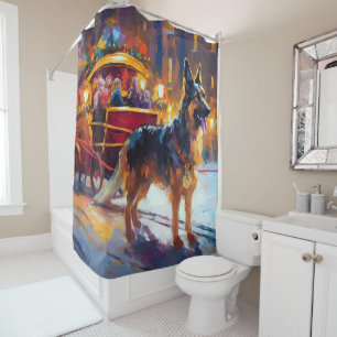 German Shepherd Christmas Festive Season Shower Curtain