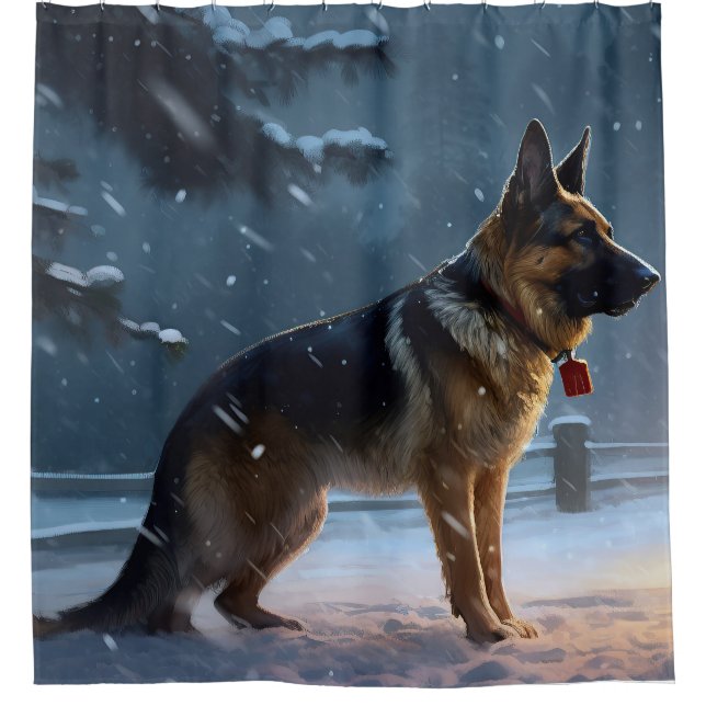 German Shepherd Christmas Festive Season  Shower Curtain (Front)