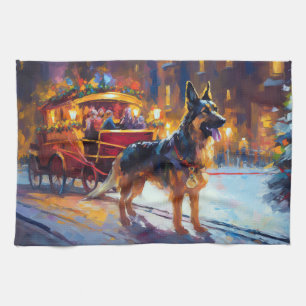 German Shepherd Christmas Festive Season Tea Towel