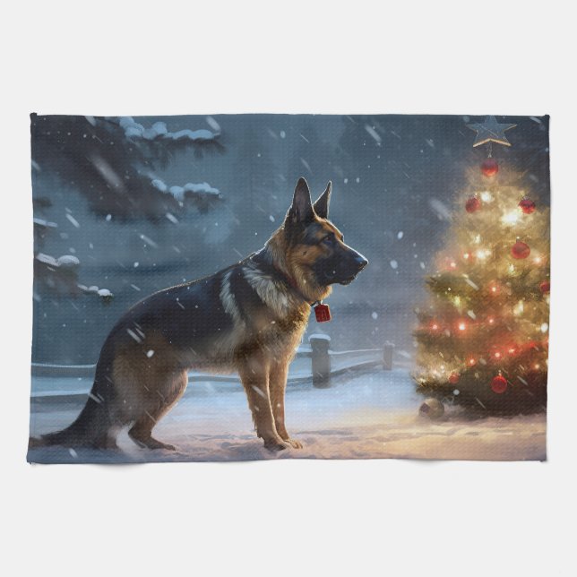German Shepherd Christmas Festive Season  Tea Towel (Horizontal)